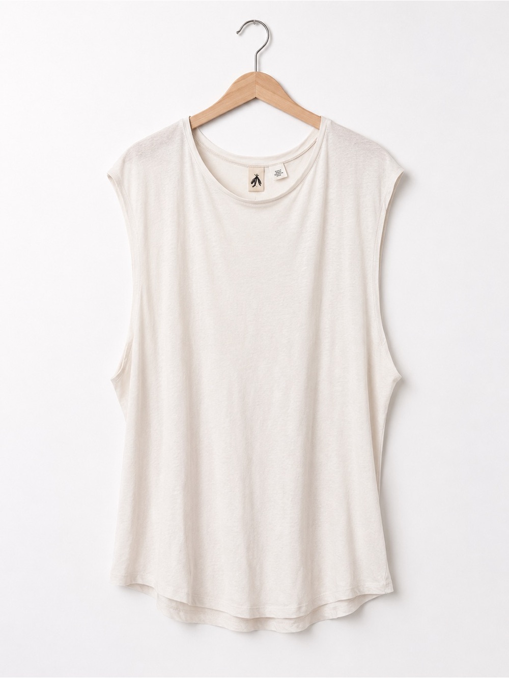 Free People Sleeveless Crewneck Muscle Tank Top - Cream Size L Oversized NWT